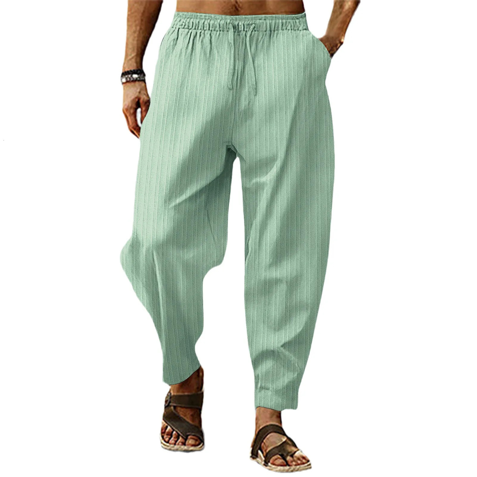 Summer cotton breathable comfort linen striped mens hip hop sweatpants Business casual pants S5XL 240930