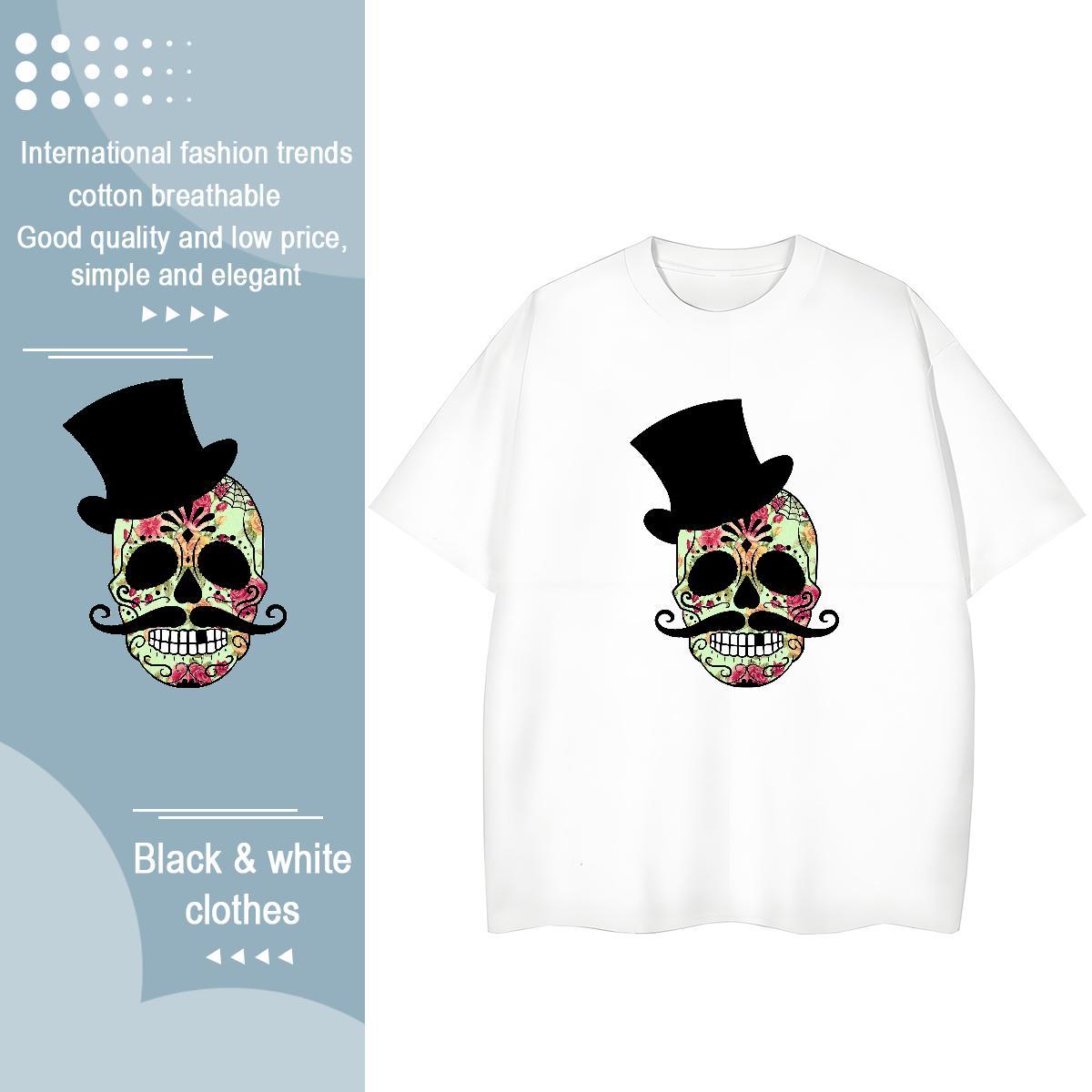 Custom T shirt 230g Cotton Short Sleeve O-Neck Casual skull Lady T shirt Wholesale Cartoon Anime Tee Shirt