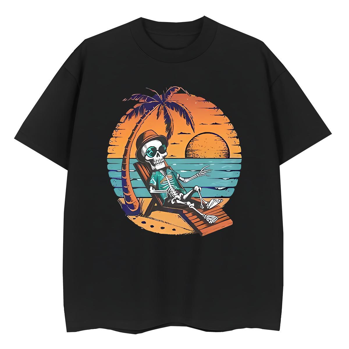 2024 Casual T-Shirts for Women 230g Cotton Crew Neck Casual Beach skull Women Tshirts Popular Custom Printed Clothes Shirt