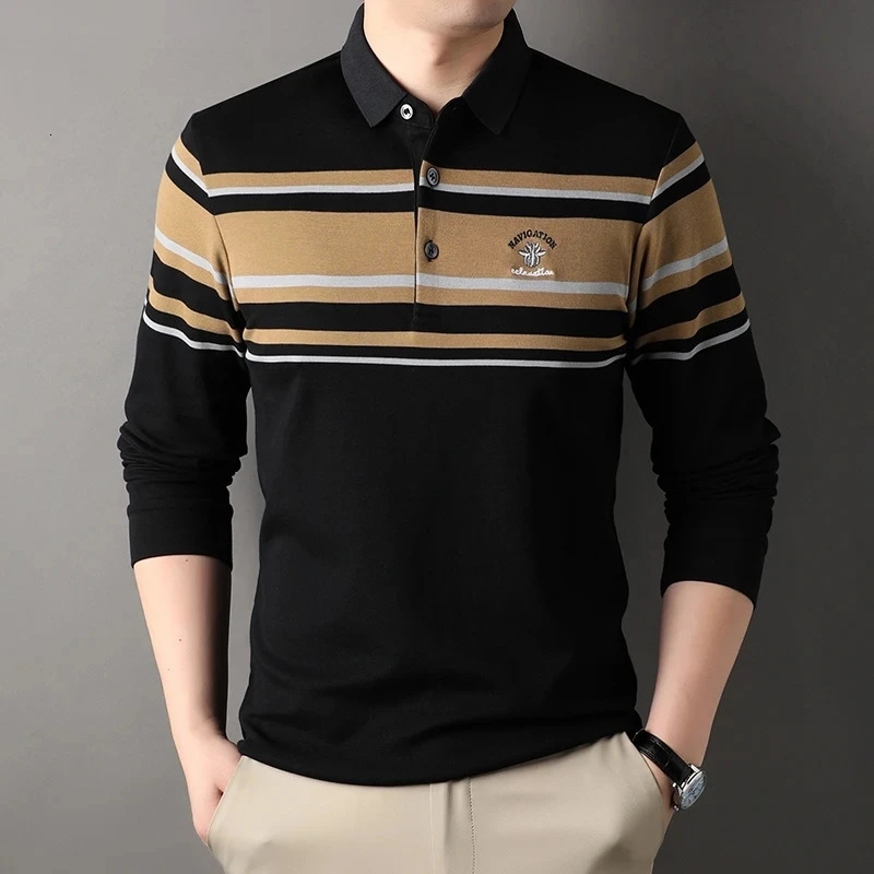 High end striped eternal sleep exotic spider embroidery polo shirt autumn fashion lapel T-shirt mens casual top 240930