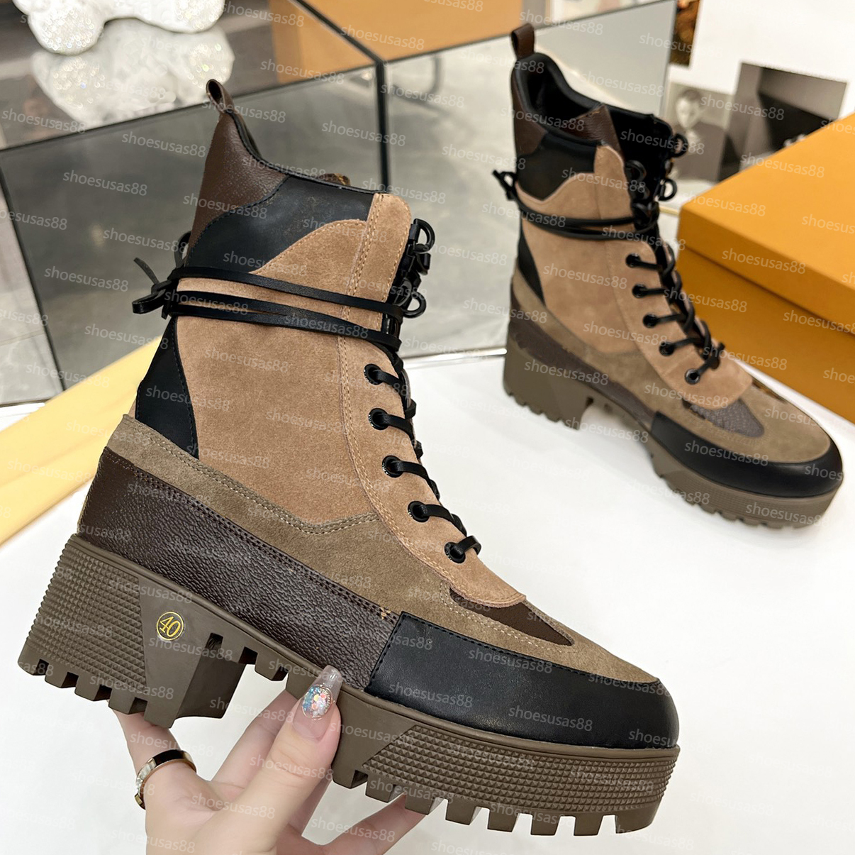 Laureate Platform Desert Boot Designer Women Ankle Boots Fashion Boot Genuine Leather Ski Bootie Top Quality Lady Martin Booties