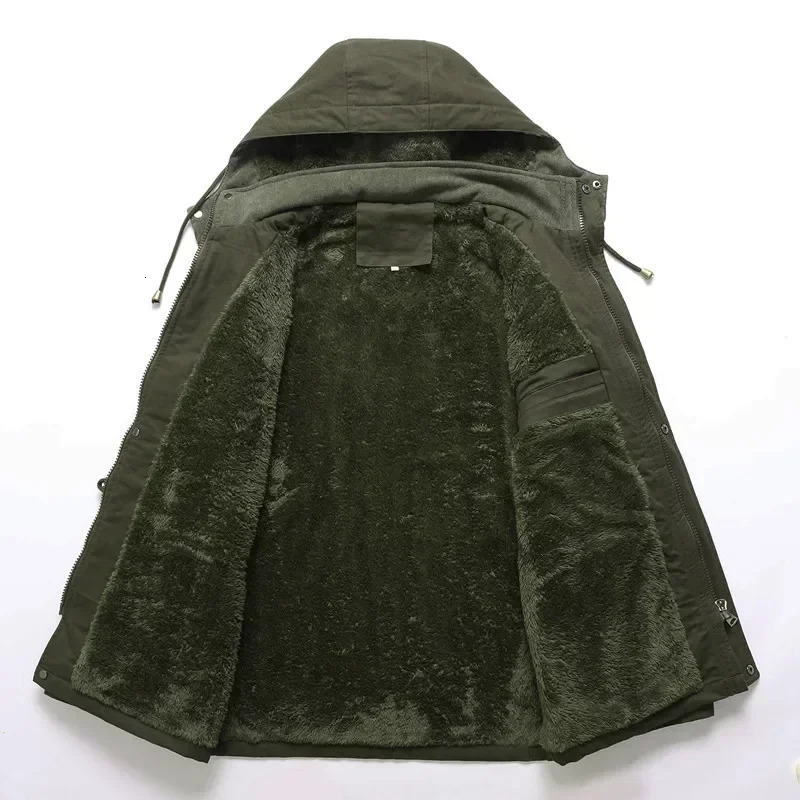 Military jacket winter hooded long warm Parkas wool down jacket mens outdoor tool casual jacket mens multi pocket 241007