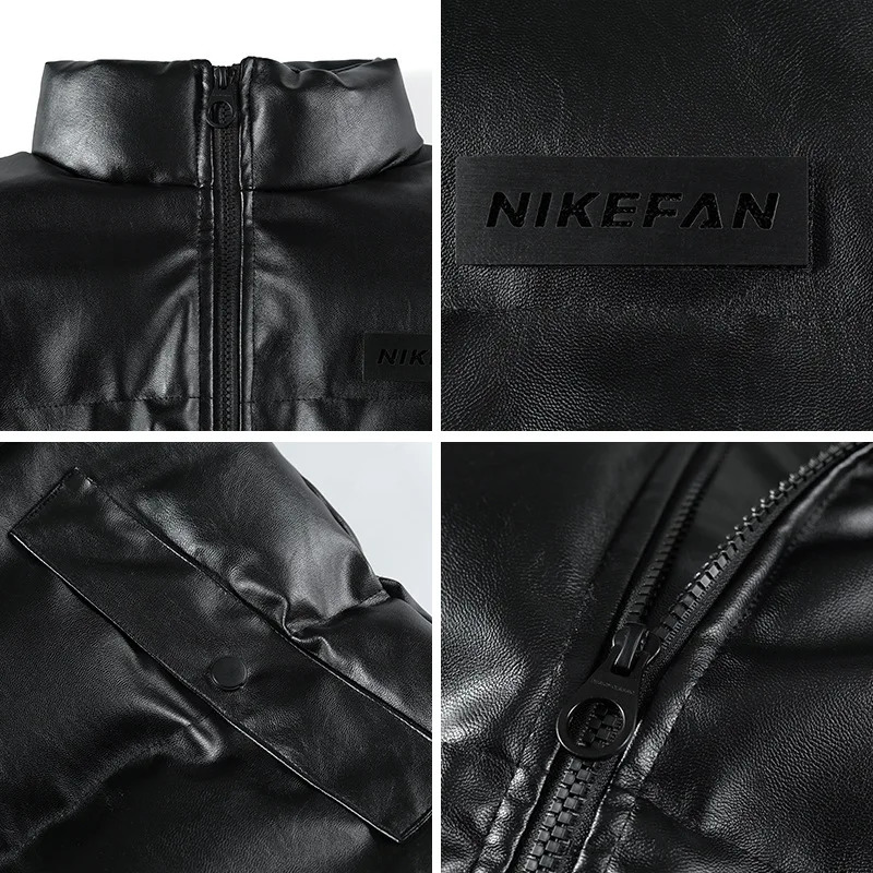 2023 Winter Mens Parka Jacket Cottonpadded PU Leather Casual Coats Slim Bomber Man Warm Puffy Cotton Clothes 241010