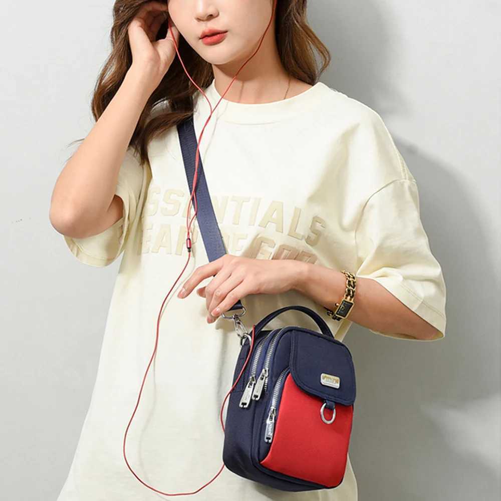 New womens mobile phone cross body bag fashion 3-layer shoulder bag mobile phone bag with headphone plug travel portable handbag M241014