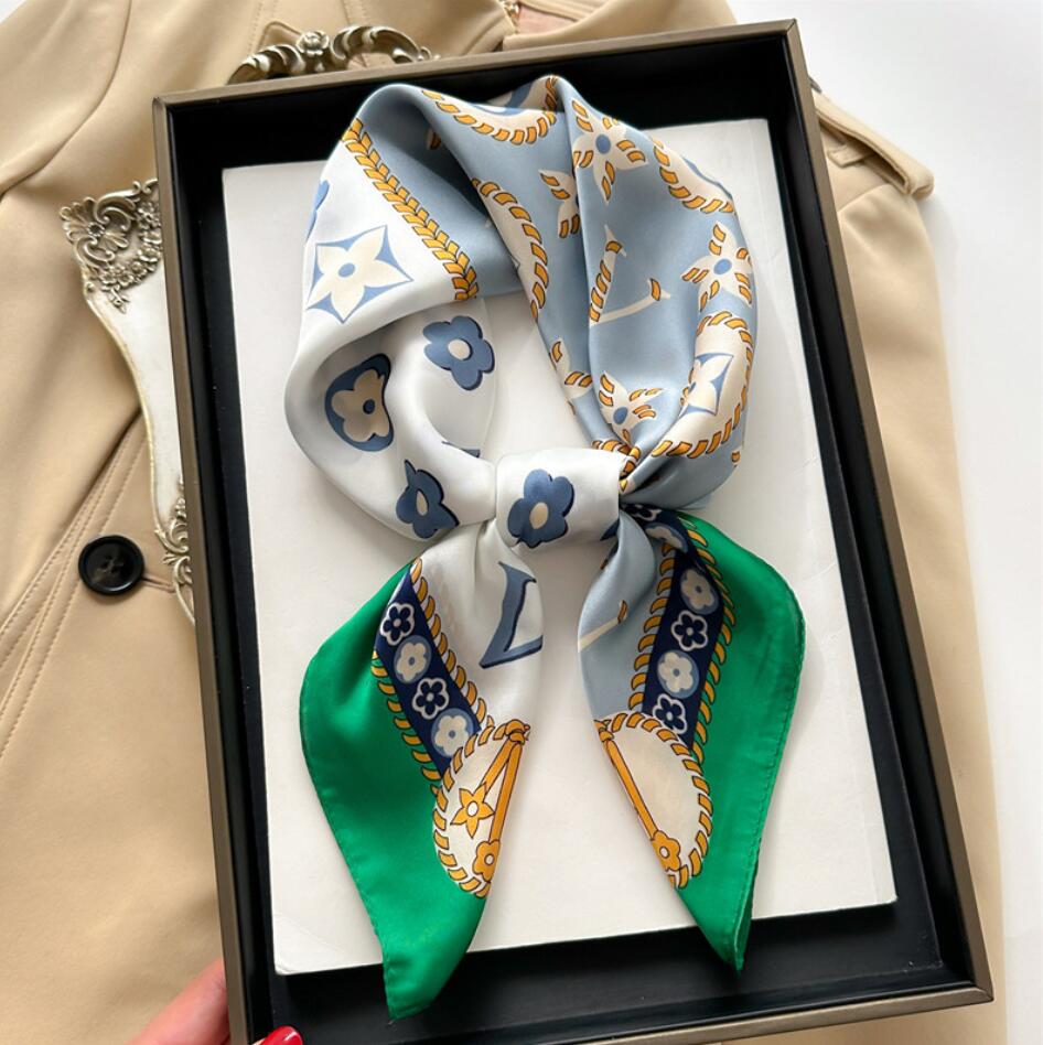 70x70cm Presbyopia Printing Floral imitate Silk Scarf Headband for Women Girls Fashion Long Handle Bag Scarves Paris Shoulder Tote Luggage Ribbon Head Wraps Gifts