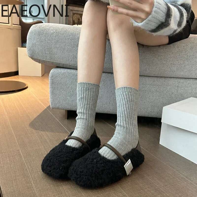 Spring Women Warm Cotton Flat Fashion Round Toe Shallow Slip On Ladies Ballerinas Soft Casual Outdoor Laofer Shoes free shipping shoes