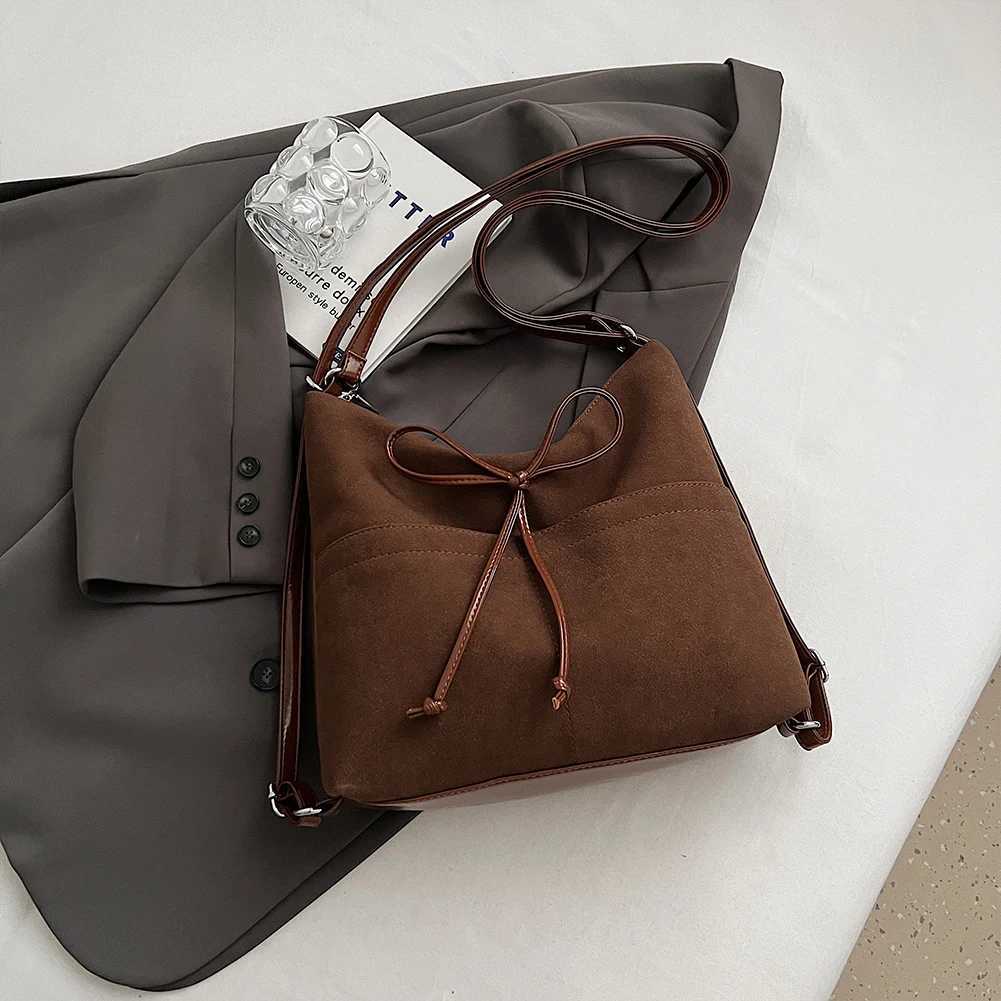 Women Suede Handbag with Inner Pocket Shoulder Bag Bow Crescent Zipper Closure Clutch Purse for Shopping Work Travel 241014