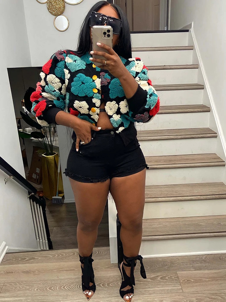 Sibybo Cotton Rib Knit Sweater For Woman 3D Flower Singlebreasted Cardigan Coat Street Temperament Casual Pull Hiver Femme 241009