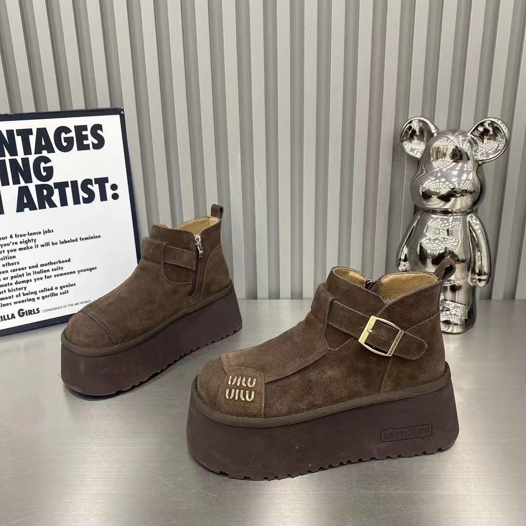 Bakuxiu Internet Famous Anti Fur Genuine Leather And Veet Haken Women's 2024 Winter New Item Sponge Bottom Cotton Shoes