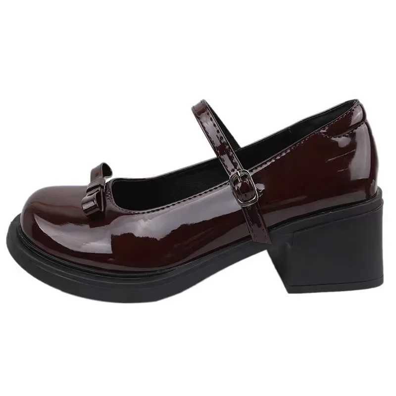Round Toe Mid Heel Women Shoes 2024 Spring New Black Patent Leather Mary Jane Shoes Japanese Lolita Womens Pumps Zapatos MujerLX241014