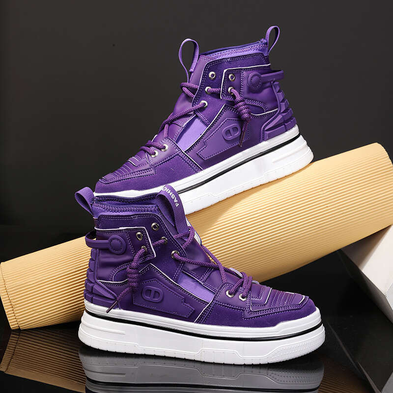INS Style Purple Men's Skateboard Streetwear High Top Platform Sneakers Fashion Lace-up Outdoor Men Skate Board Shoes