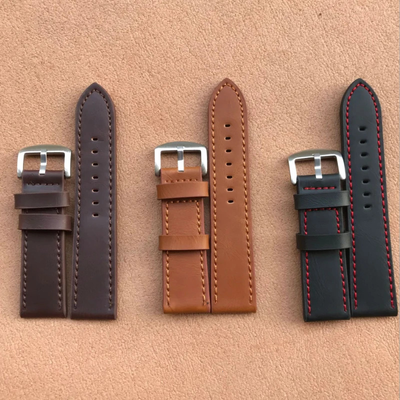 18mm 20mm 22mm 24mm Light Brown Vintage Watch Band Strap PU Leather Watchband Stainless Steel Buckle Clasp Accessories 241010