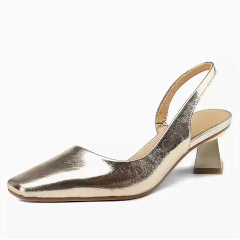 2024 Women Sandals Leather Square Toe Med Heel Summer Slingbacks Pumps Shoes Woman Party Wedding Size 35-41LX241014