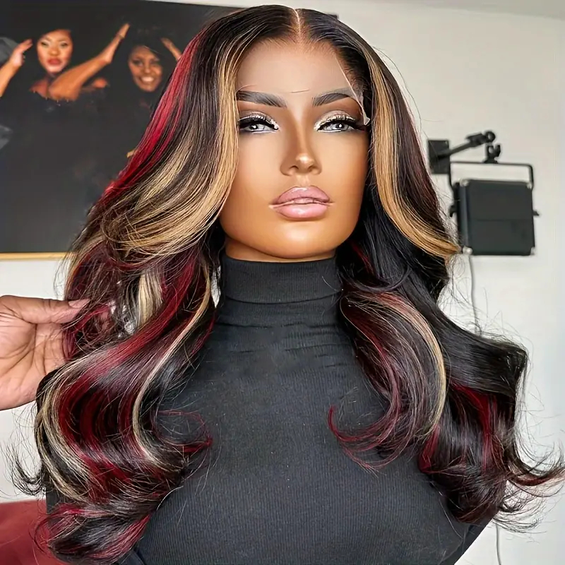 Free shipping Ready Go 13X4 Blonde Highlight Colored Body Wave Human Hair Wigs Red Pre Plucked ella Festival Brazilian Transparent Lace Frontal Wig Pr
