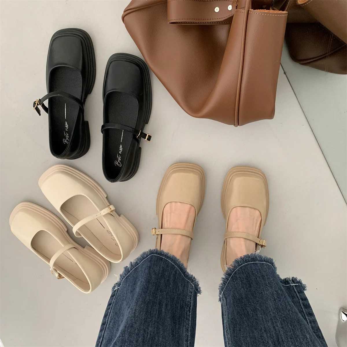 Women Thick Heels Elegant Shallow Footwear Fashion Lady Shoes Mary Jane Shoes Women Square Toe British Style Small Leather ShoesLX241014