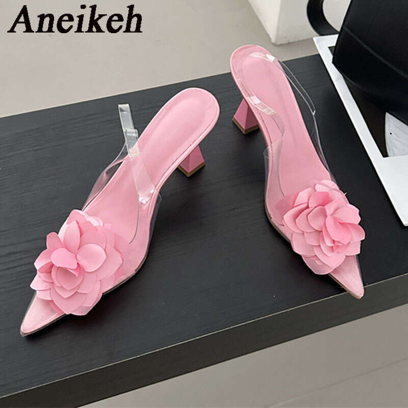 Aneikeh Women's Silk wer Decorative Single Shoes 2024 Sexy Transparent PVC Pointed Sgbac High Heels Party Dress atos