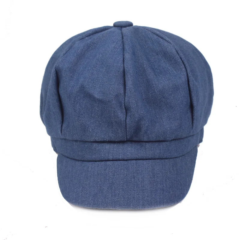 Korean Style Casual Denim sboy Caps Men Women Spring Summer Solid Color Octagonal Cap Retro Womens Beret Painter Cap 241009