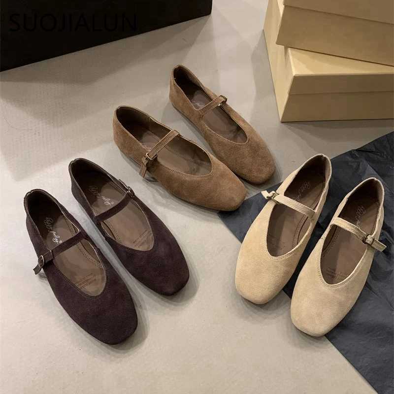 SUOJIALUN 2024 Autumn Women Flat Shoes Fashion Round Toe Ladie Ballerinas Shoes Soft Flat Heel Outdoor Casual Mary Jane ShoesLX241014