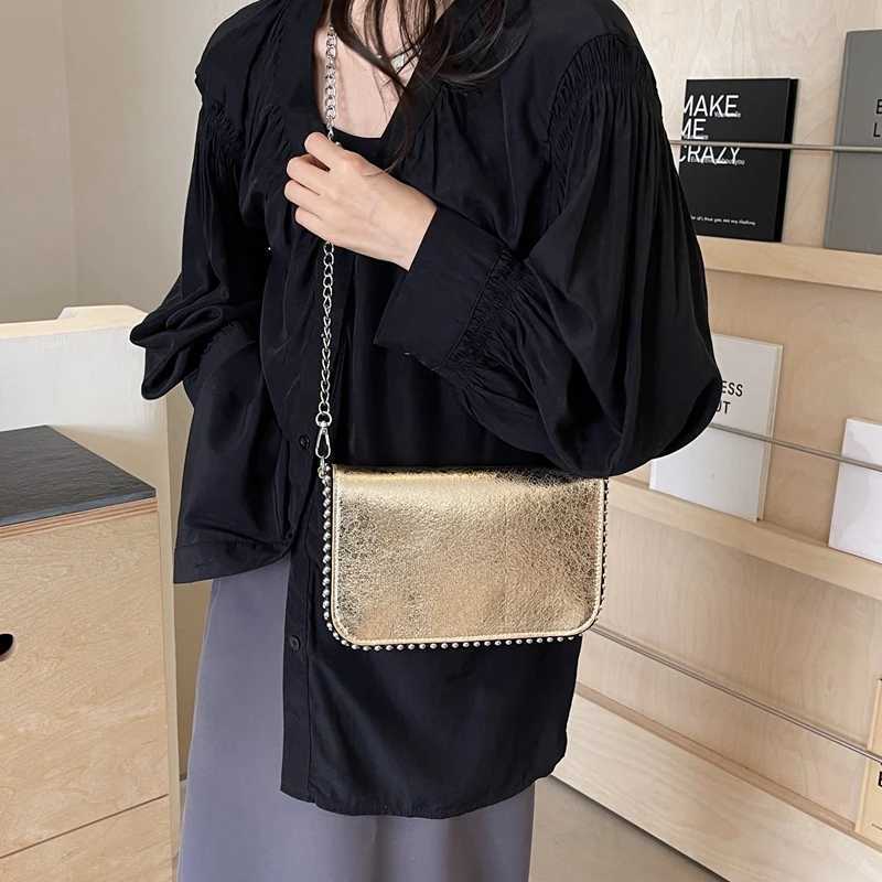 Womens Small Chain Shoulder Bag Korean Fashion New Trend Womens Silver Ten Font Bag Y2K Handbag and Wallet M241014