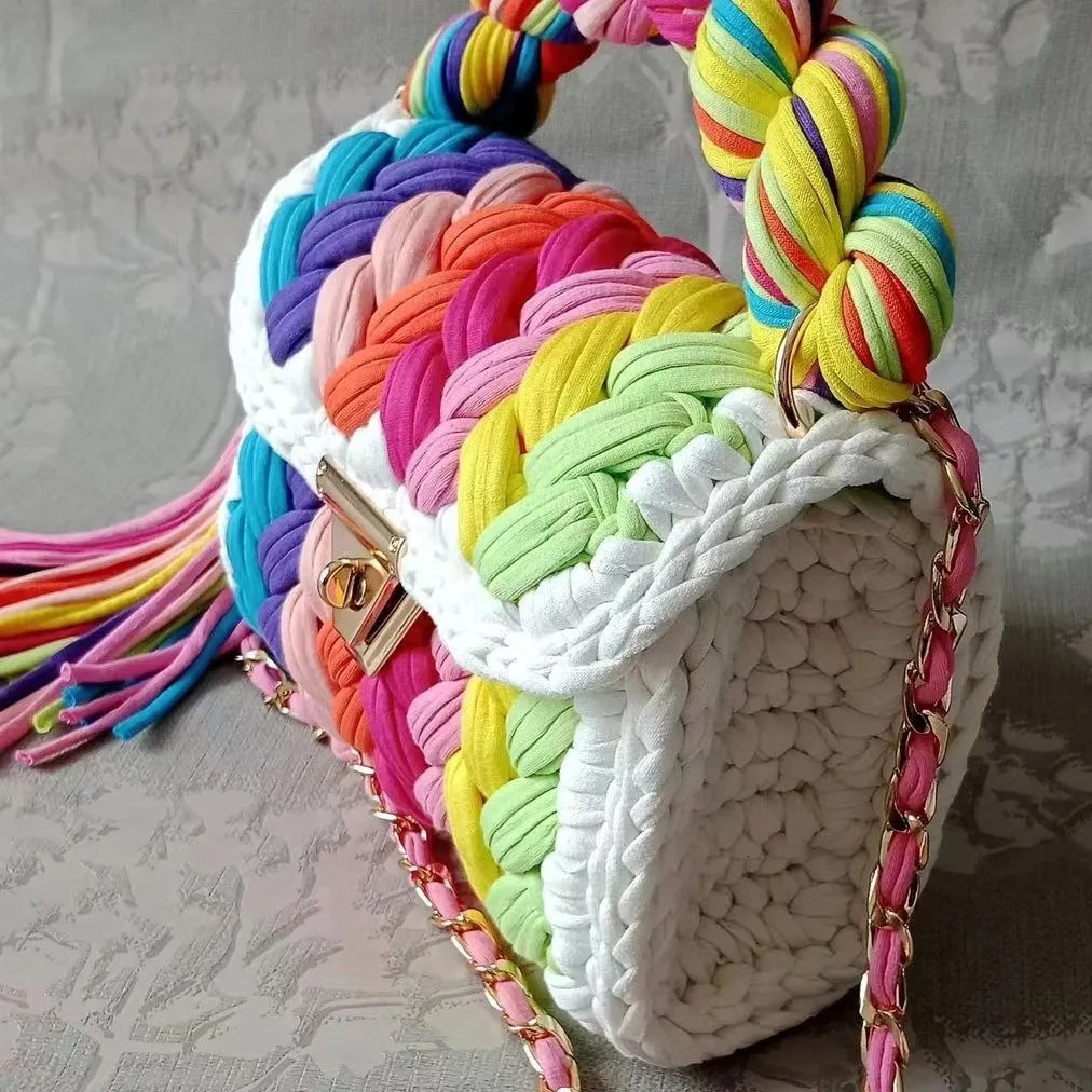 Womens shoulder bag handmade crochet womens fabric strap y ner handbag 241014