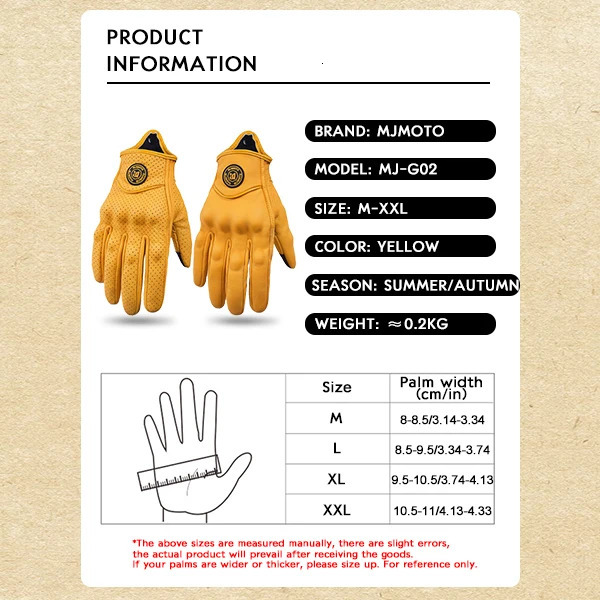 Retro yellow leather motorcycle gloves for men breathable racing touch screen offroad 241009