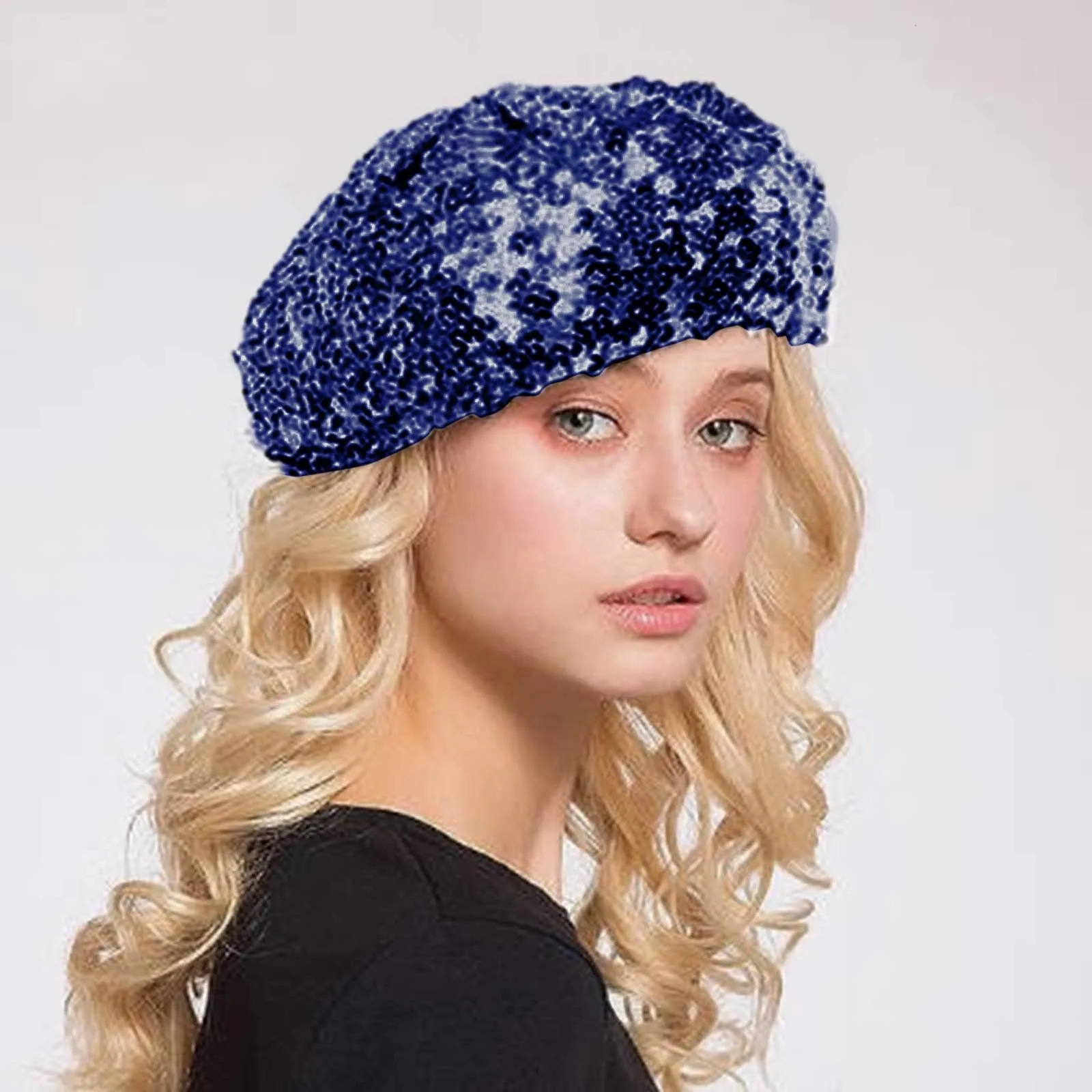 Women Glitter Beanie Cap Sequin Shining Beret Hat Carnival Party Club Dance Cap Chic Retro Plain Beret Sequin Beret Hat Skullies 241009