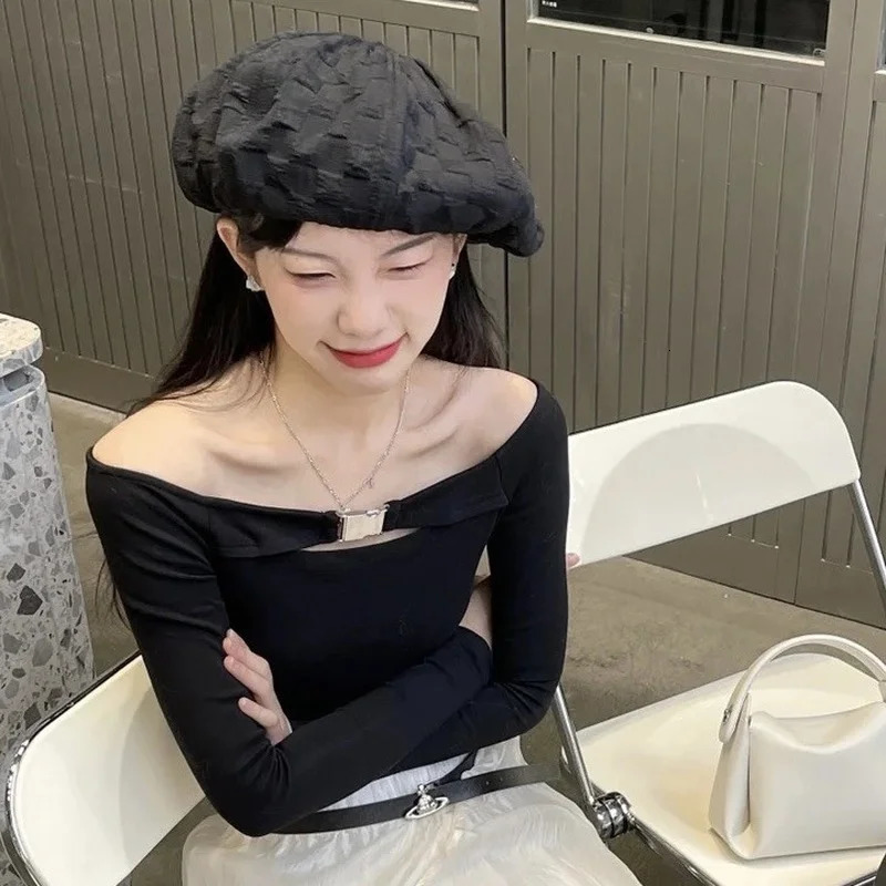 Korean Retro Plaid Beret Caps for Women Summer Fashion All-match Cloud Painter Hat Boinas Para Mujer 241009