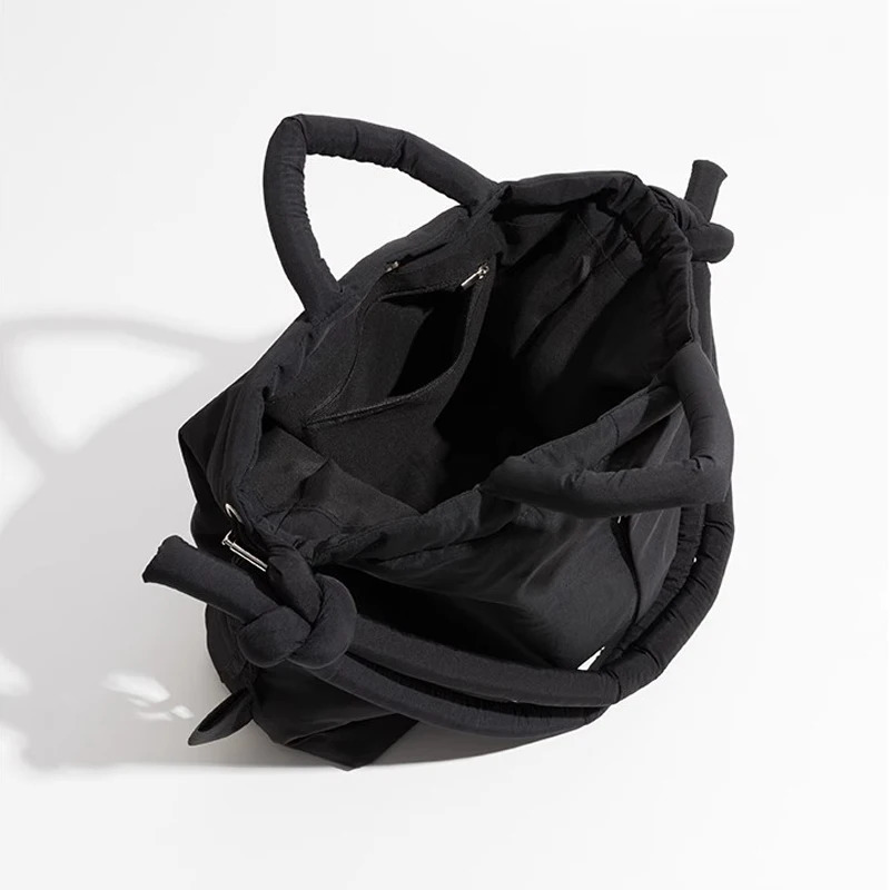 Casual nylon padded tote bag soft puffer women shoulder crossbody bags Simple Vintage large capacity handbags 2023 241011
