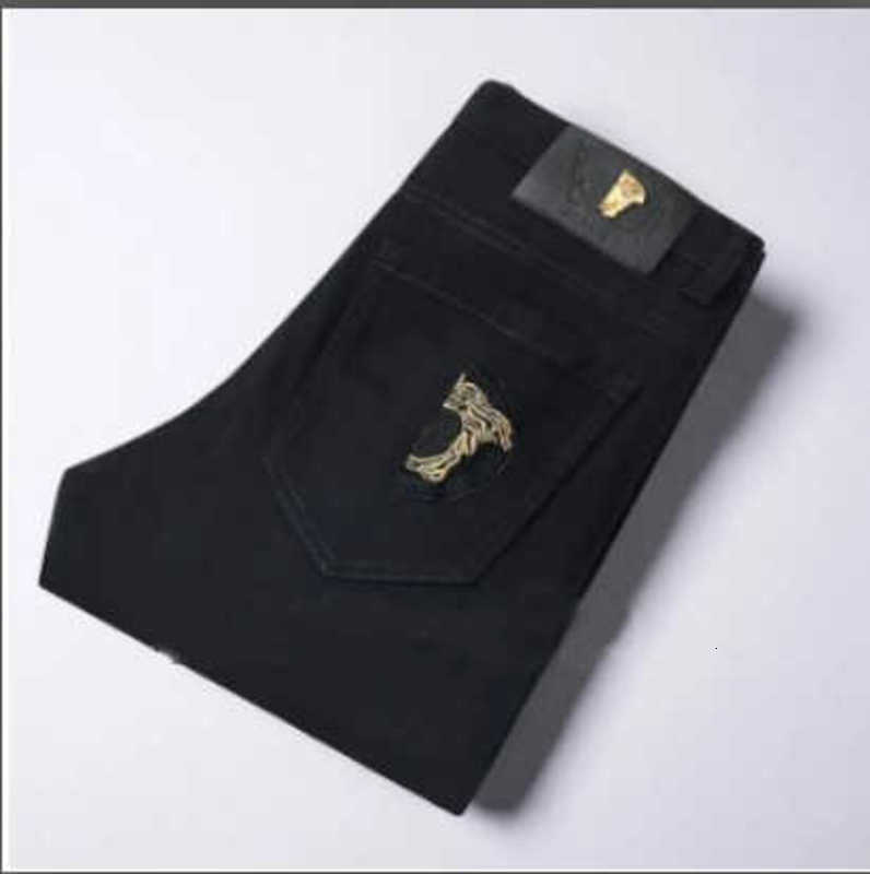 Men's Jeans designer Fashion men's Ripped slim fit Washed Straight Metal leather label elastic small ft classic Skinny Business and leisure mens trousers AD66 OZ3T