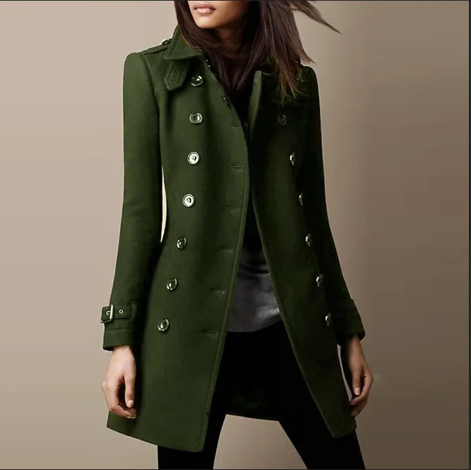 Womens autumn and winter fashionable casual jacket long sleeved collar double chest button jacket warm jacket 241007