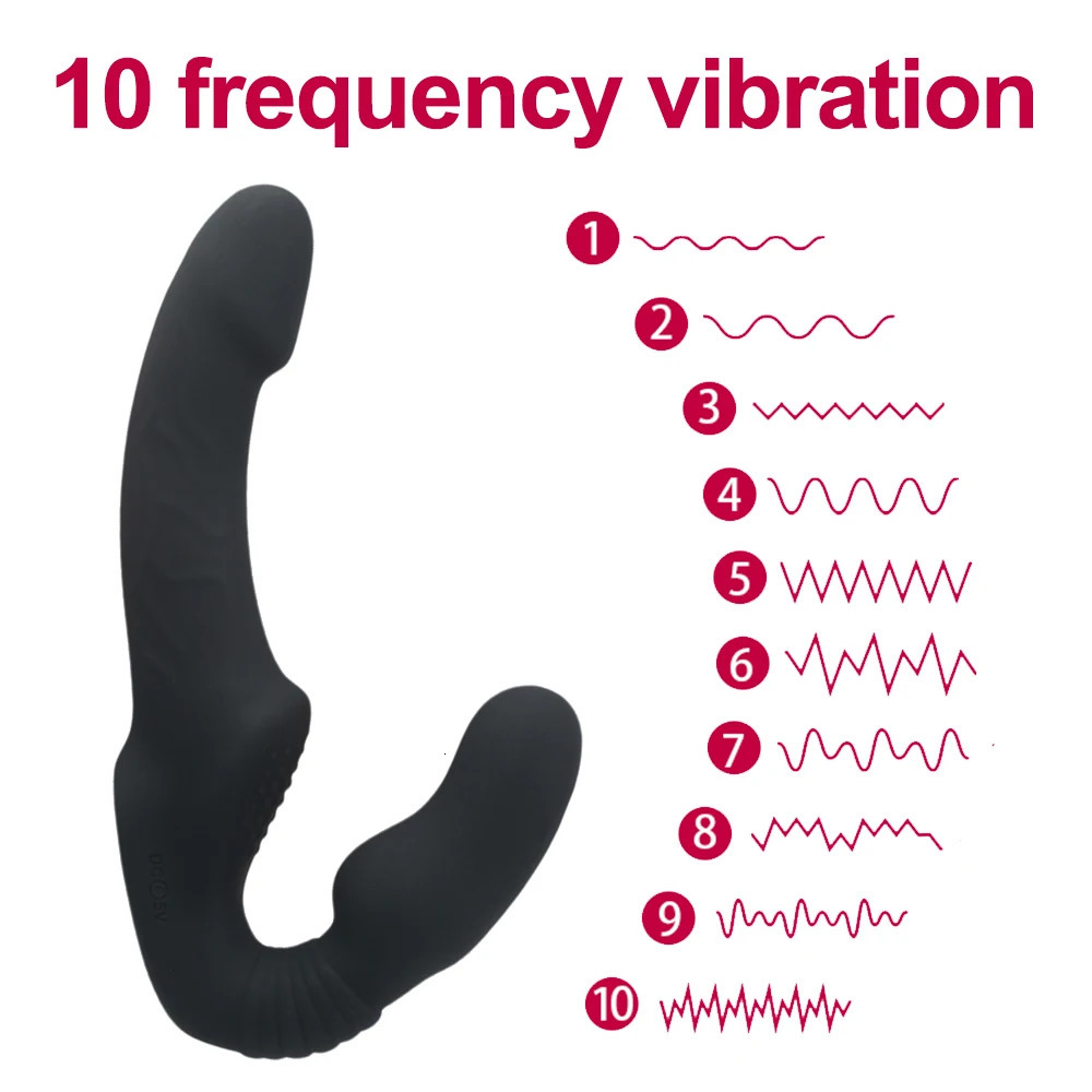 10 Speeds Strapless Strapon Dildo Vibrator Female Double Vibrating G Spot Adult Sex Toys For Women Couple Anal Prostate Massager 241014