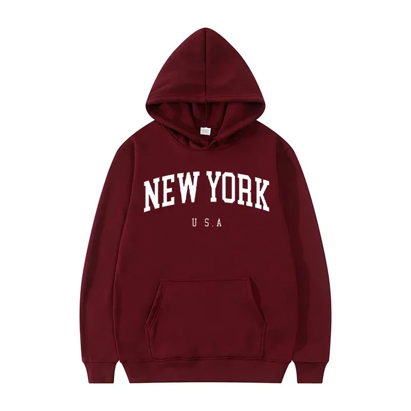 Men Women York USA City Hoodies Fashion Letter Printed Graphic Sweatshirts Loose Casual Harajuku Hooded Pullover Sportwear 241010