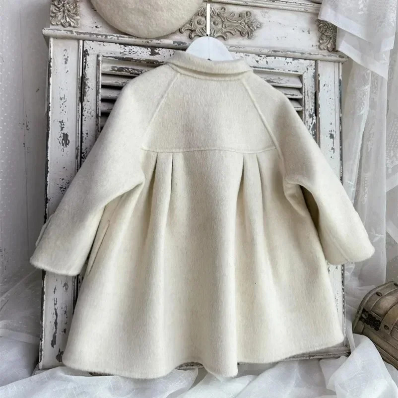 Girls Woolen Coat Overcoat Jacket Windbreak Beige Warm Thicken Winter Cotton Teenagers Outwear Childrens Clothing 241014