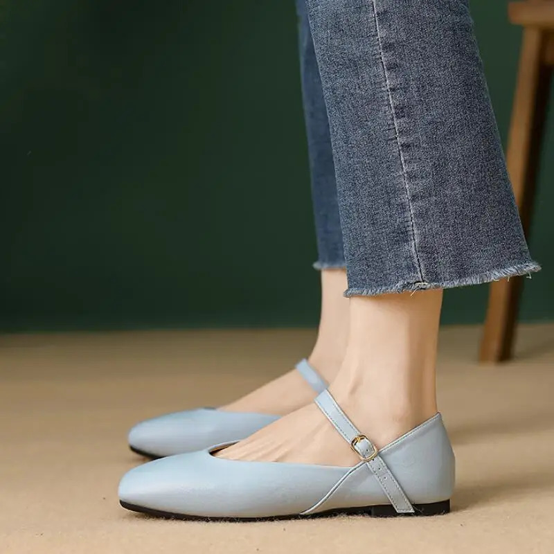 Women Flat Heel Fashion Square Toe Ladies Casual Mary Jane Shoes Shallow Comfort Soft Sole Ballet New Mujer Size 44 241014