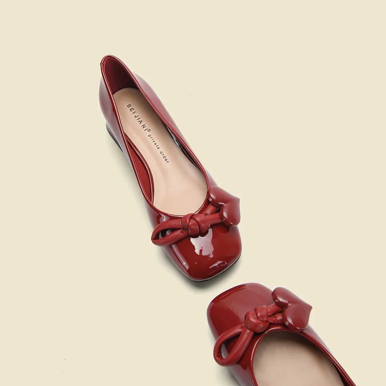Shoes for Women 2024 Low Heel Elegant Ladies Summer Footwear Normal PU Leather Casual Square Toe with Bow RedLX241014
