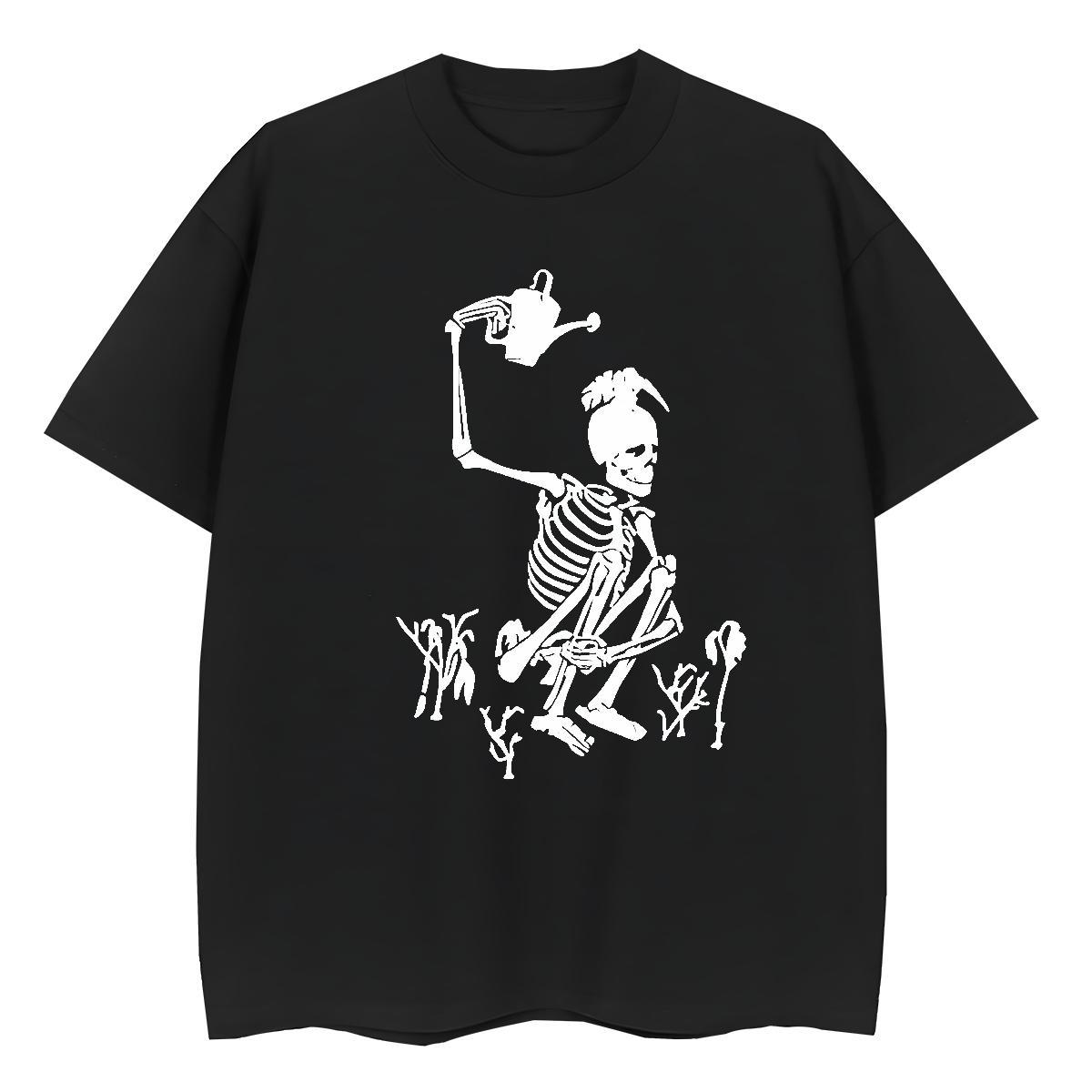 2024 DIY T Shirt For Woman 230g 100% Cotton Crew Neck Breathable Beach skull Tshirt for Man Woman Comfortable Cartoon Floral Printing Tshirts