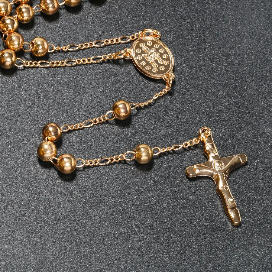 6MM Metal Beads Rosary Necklaces For Women Men Long Chain Crucifix Cross Pendant Necklace Religious Praye Jewelry 241014