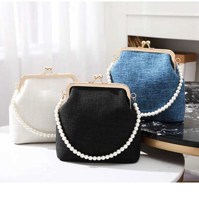Womens pearl handbag womens wallet and handbag kiss lock chain strap crossover mini messenger bag M241014