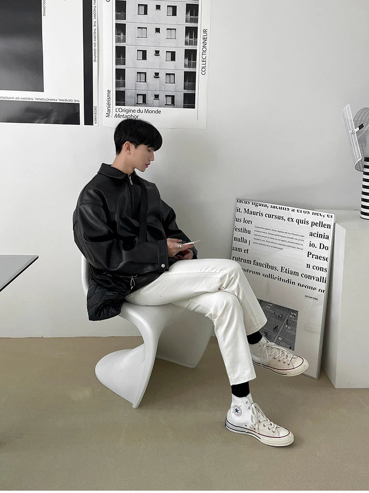 Spring Autumn Cool Short Black Soft Light Pu Leather Jacket Men Zipper Casual Mens Jackets and Coats Fashion 241010