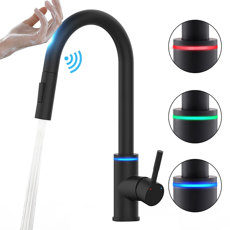 Intelligent touch black kitchen LED faucet crane for sensor kitchen faucet sink rotation touch faucet mixer faucet KH-1067 240925