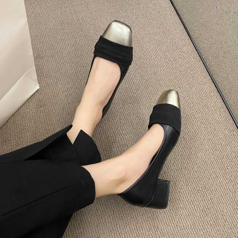 French Fashion High Heel Mary Jean Sandals Womens Shoes Popular In Spring 2024 Skirts Thick Heel Black Gold Sandals WomanLX241014