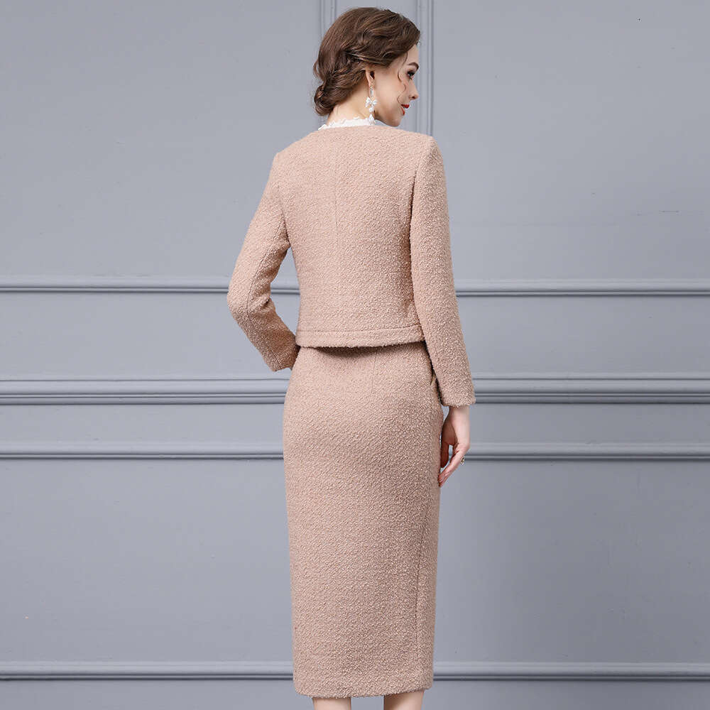 Autumn Outfit Paired with A Complete of Short Woolen Tops Jackets Skirts and Sets for Socialite Temperament Two Piece Set Bifurcated Loose Silk Dress