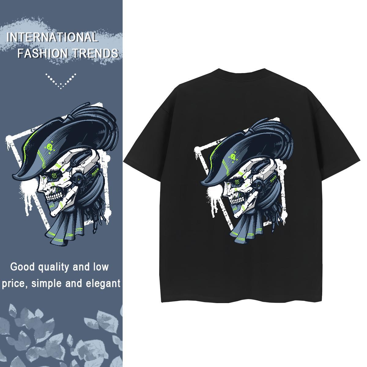 DIY T-Shirts for Women 230g Cotton Breathable Short Sleeve Casual skull Lady T shirt Soft Cartoon Printing L-4XL Clothings