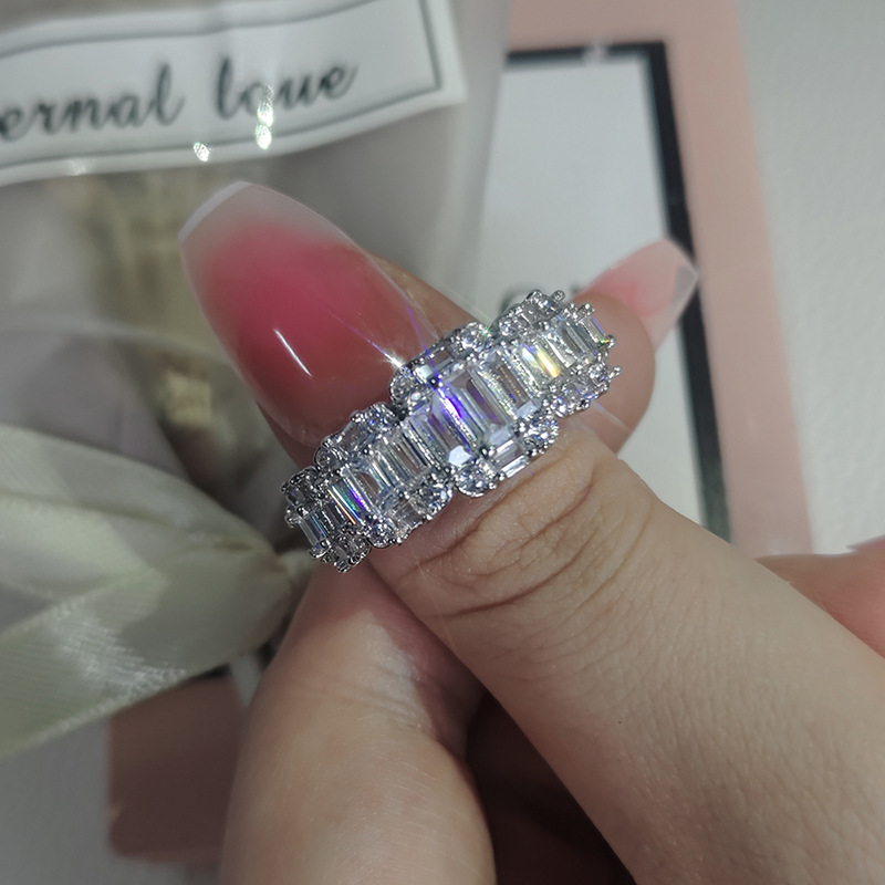 Sterg Sier Emerald Cut Band Women Jewelry for Engagement, Party, Gift | 5A Cubic Zirconia Eternity Ring