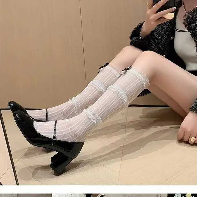 High Heels Women Chunky Silver Single Shoes 2024 New Spring Line Button Mary Jane Womens ShoesLX241014