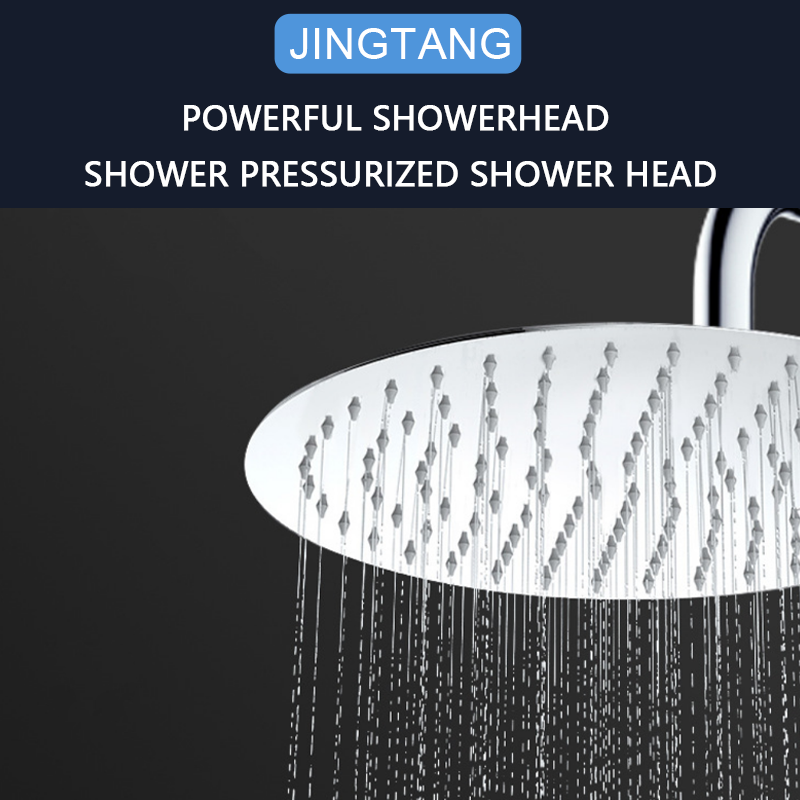 Pressurized overhead spray large showerhead stainless steel household bathroom rain shower head bath water heater shower nozzle set
