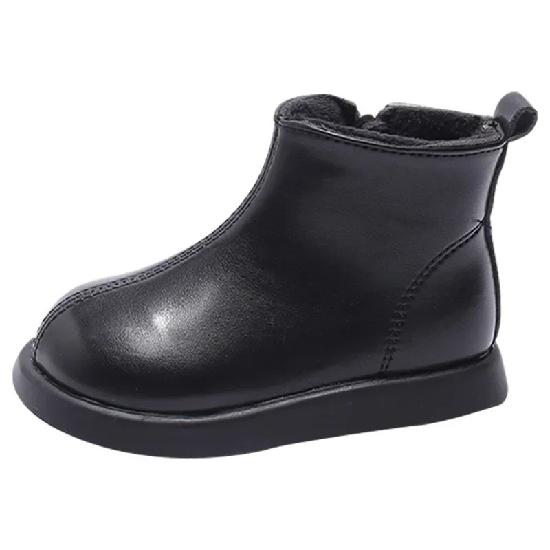 Girl Child Boots Winter Toddlers Black School Cotton Boots Fashion Round-toe Kids Causal Snow Boots Outdoor Versatile Zipper 241014