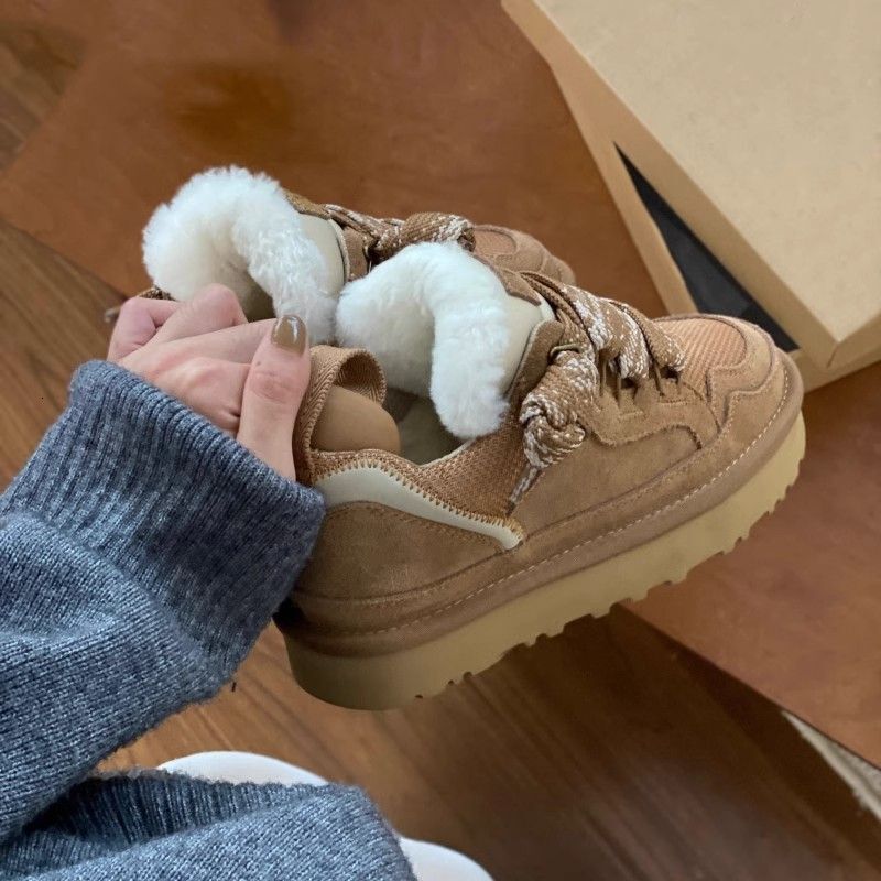 2024 Autumn And Winter New Thick Soled Sports Sheep Fur Integrated Snow Boots For Women's Casual Height Increasing Warm Cotton Shoes