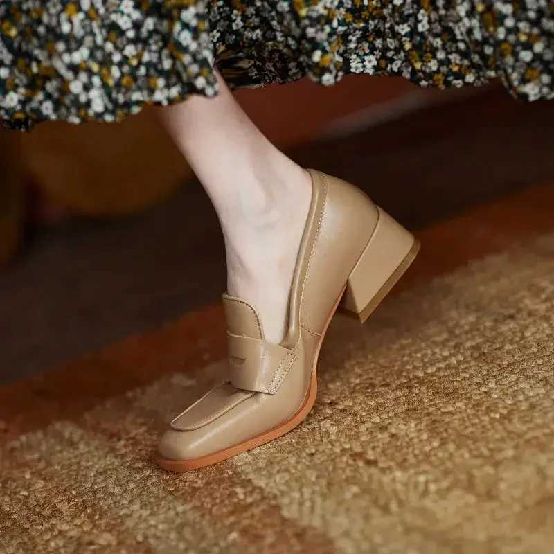 Shoes for Woman Low Heel Elegant Womens Summer Footwear Black Loafers Normal Leather Casual Square Toe with Discount Chic2024LX241014