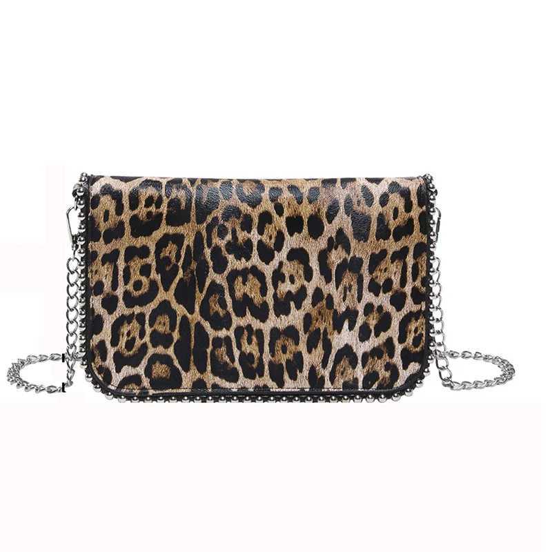 Fashion Chain Womens Cross Body Bag Designer Beaded Handbag Leopard PU Leather Womens Shoulder Bag Brand Small Flip Wallet M241014